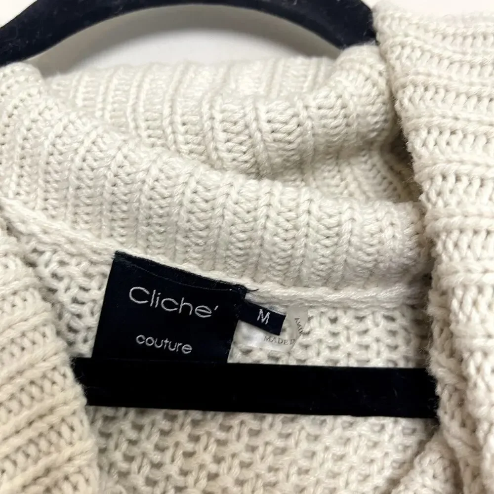 Cliche Wool Blend Knit Cowl Neck Long Lined Cozy Pullover‎ Sweater Stretch Sz M